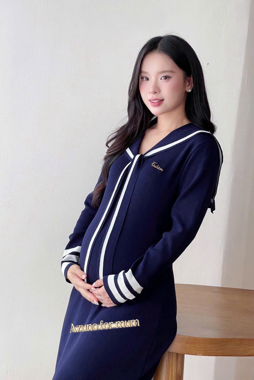 Váy Bầu Len Dáng Suông Mặc Công Sở Thu Đông