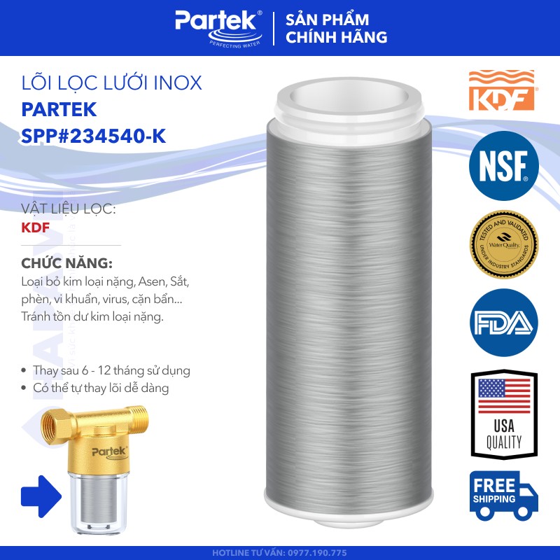 Bộ Tiền Xử Lý Nước PARTEK P4540-PT-K Hợp Chất KDF Loại Bỏ Phèn Sắt, Kim Loại Nặng, Vi Khuẩn, Clo... - Hàng Chính Hãng