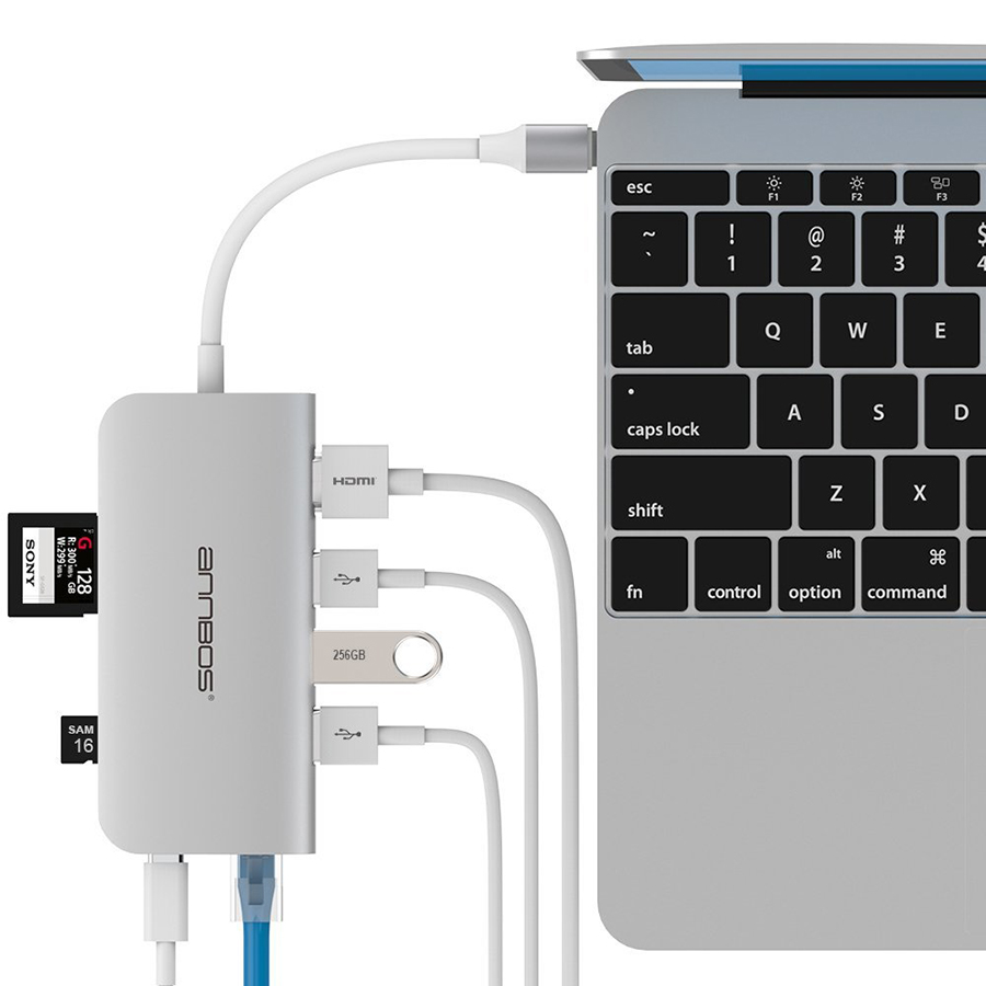 Hub 8 Cổng USB C Hub AnnBos A030EH8 (Silver) - Hàng Nhập Khẩu