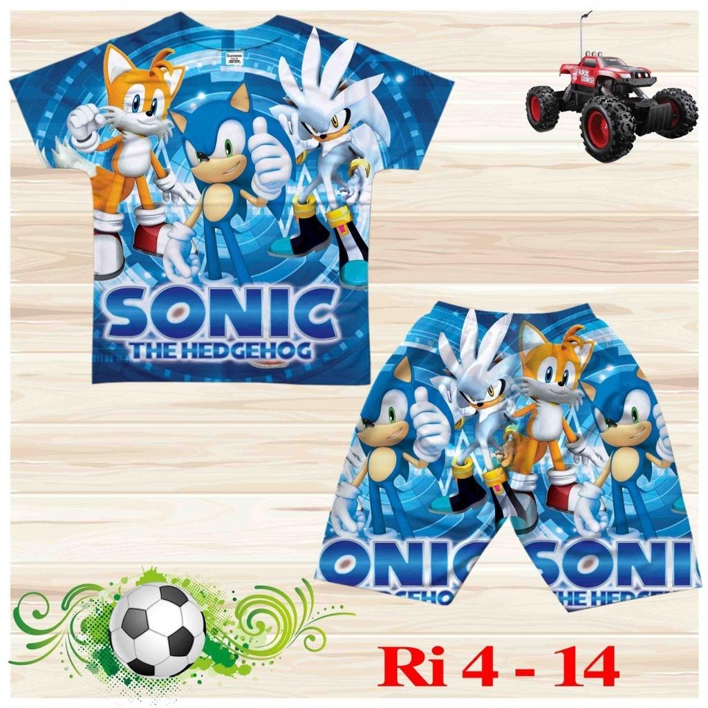 Đồ bộ bé trai, bộ cộc tay mùa hè cho bé trai hình Sonic size 18-36KG chất thun lạnh Thái mát