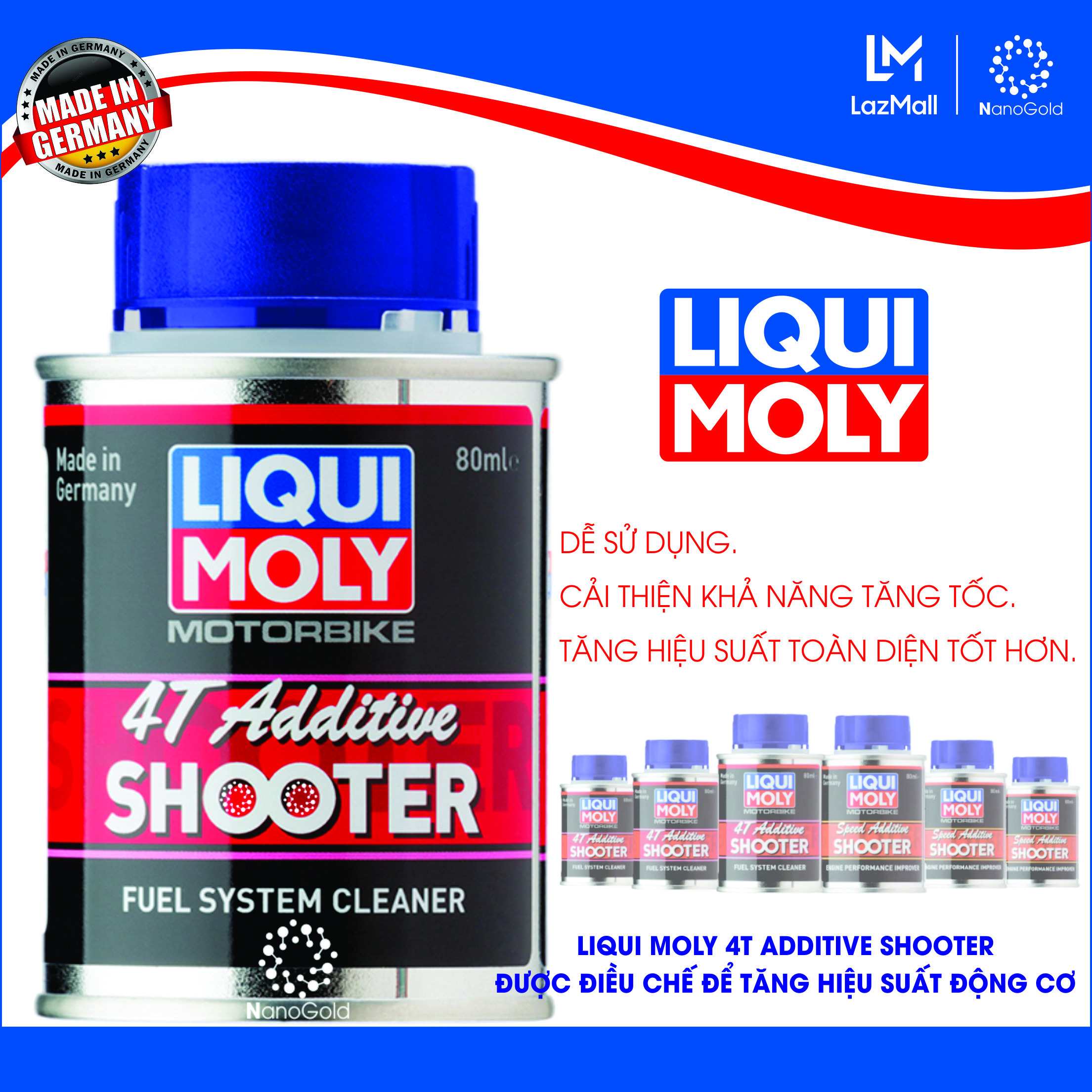 Vệ Sinh Buồng Đốt Liqui Moly 4T Additive Shooter. Phụ Gia Vệ Sinh Kim Phun Xăng 80ml Eco