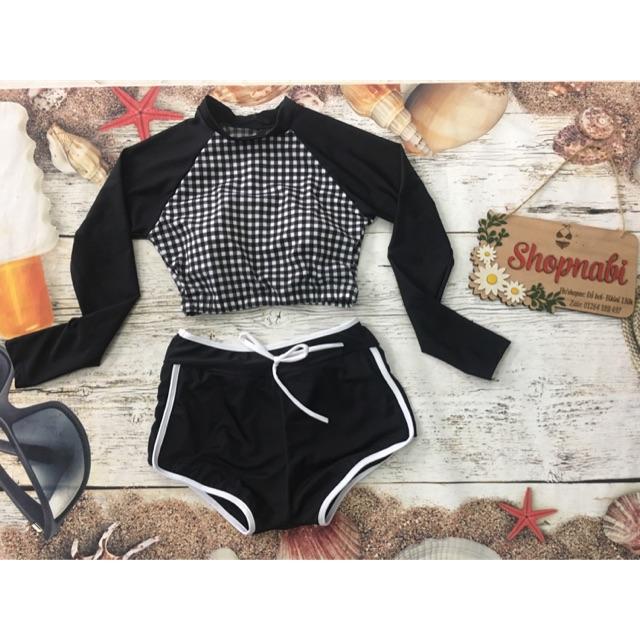 Đồ bơi bikini tay dài kín đáo caro