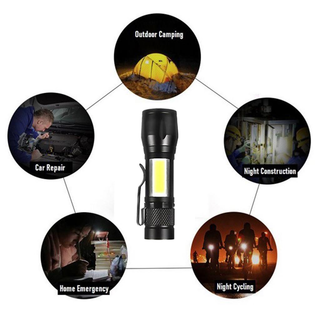 2x COB LED Torch Super Bright Flashlight Torches USB Rechargeable Work Light for Camping Hiking Backpack Outdoor Sports