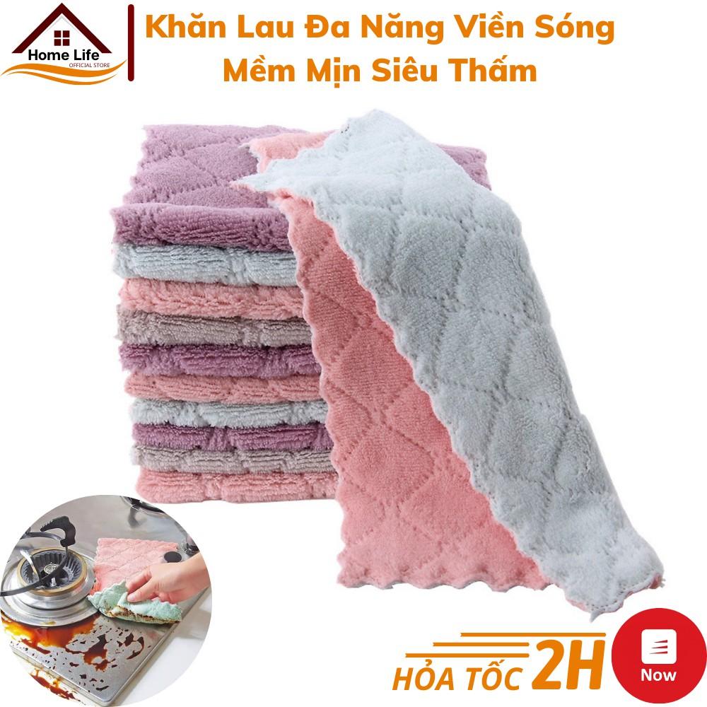 Combo 10 Khăn Lau Bếp Đa Năng 2 Mặt Viền Lượn Sóng - Khăn Lau Bếp Đa Năng Siêu Thấm