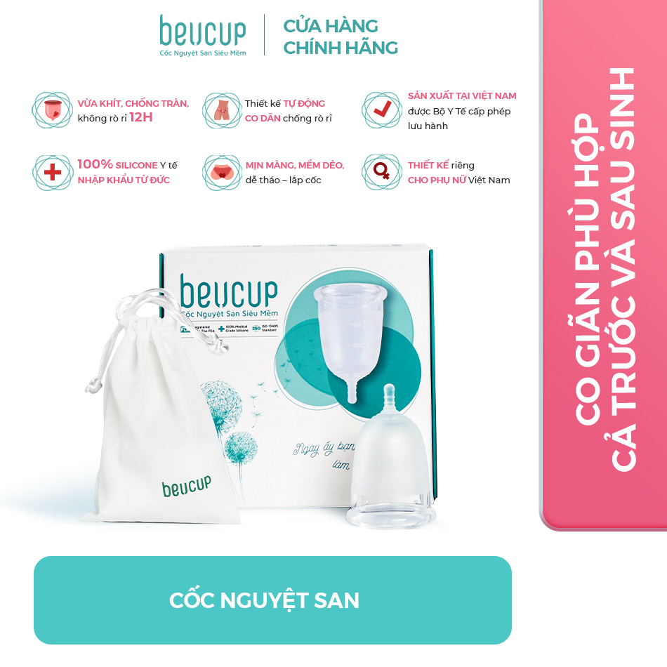 Bộ Sản Phẩm Cốc Nguyệt San BeU Cup 40ml, Siêu Mềm Hardness 40, Chuẩn FDA HOA KỲ, 100% silicone Y Tế WACKER ĐỨC, ISO 13485 Chuẩn thiết bị y tế loại A, HÀNG CHÍNH HÃNG