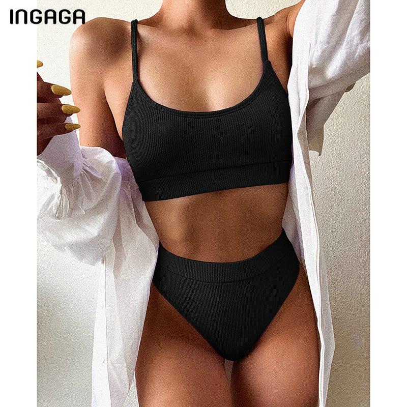 INGAGA Cao Cấp Bikini Đồ Bơi Nữ Push Up Đồ Bơi Gân Dây Áo Tắm Biquini Brasil Bikini 2021 Mới Đi Biển