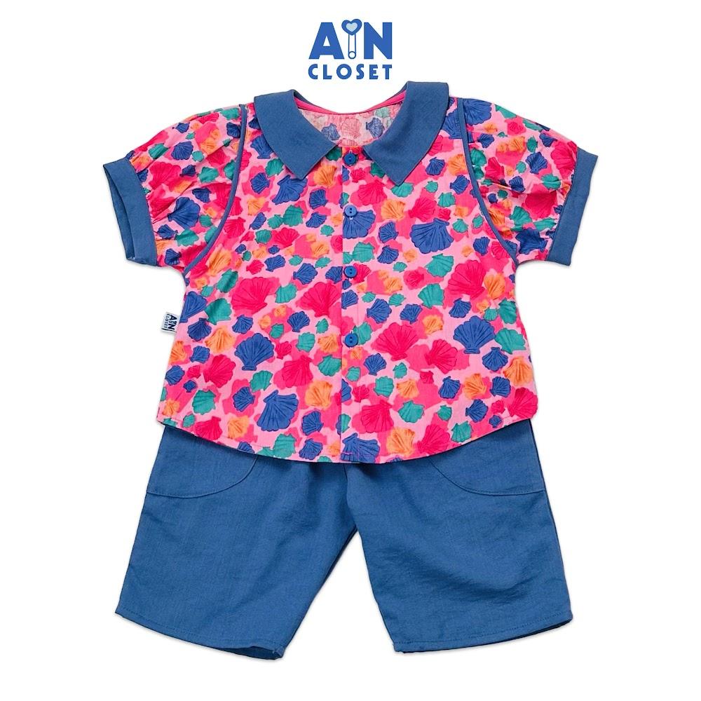 Bộ quần áo lửng bé gái họa tiết Sò Điệp quần xanh cotton - AICDBGX0XWNG - AIN Closet