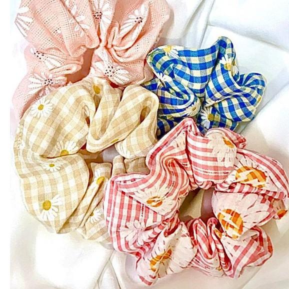 Scrunchies cột tóc nhiều họa tiết hoa lá chấm bi màu sắc trẻ trung xinh xắn, tự may