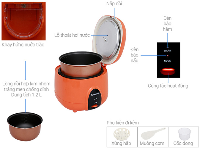 Nồi Cơm Điện Kangaroo KG826S - Cam - Hàng chính hãng