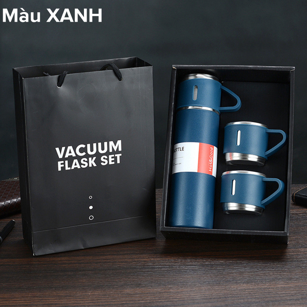 Bình Giữ Nhiệt 500ml Tặng Kèm 2 Cốc – Chọn Màu – Có Nút Nhấn Uống Trực Tiếp Kèm Hộp Quà Tặng Sang Trọng - Hàng chính hãng dododios