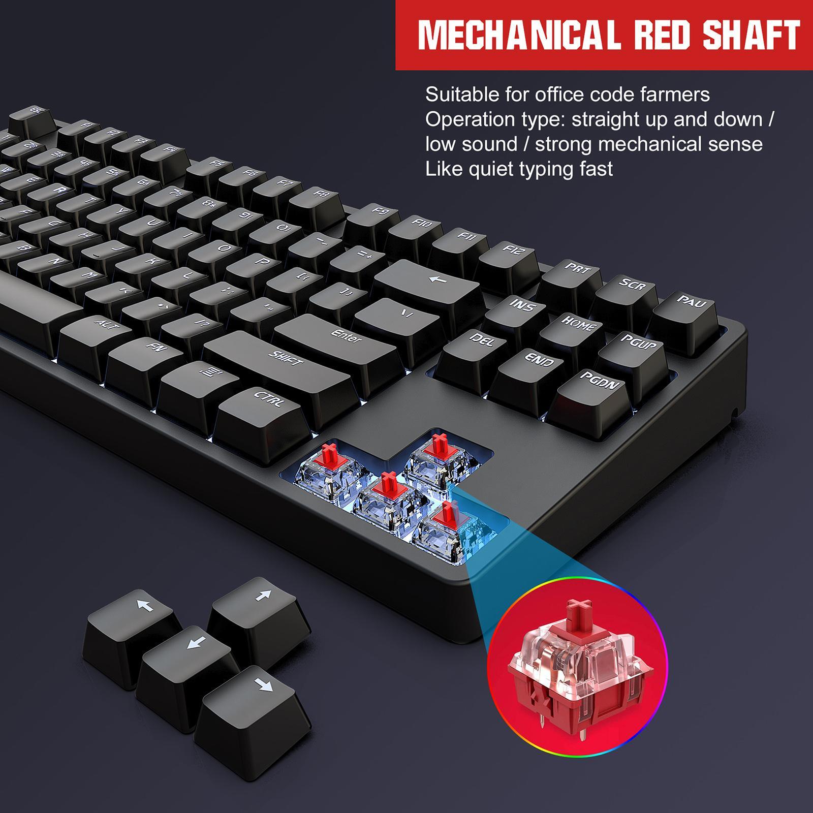 80% Compact 87 Keys Wired Mechanical Keyboard Red Switches Gaming Keyboard for PC Gamers