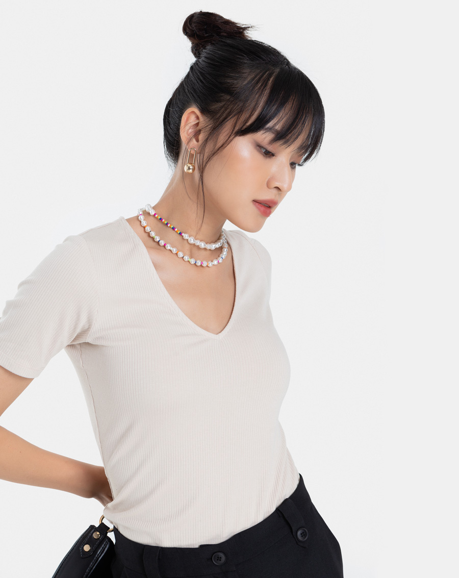 Áo Thun Thời Trang JUNO Croptop Cổ V JNATH002