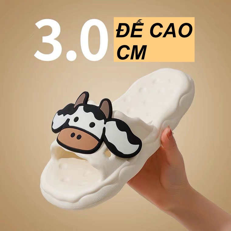 Dép Quai Ngang Hoạ Tiết Bò Sữa Dễ Thương Đi Chơi, Dạo Phố Nam/Nữ. Đế Cao 3CM, Nhẹ, Êm Chân