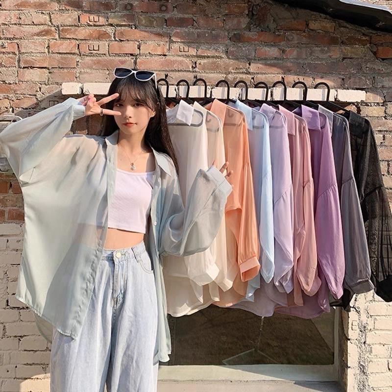 Áo sơ mi chất tơ mỏng nhật cao cấp đi biển khoác ngoài sexy quyến rũ thêm trang phục