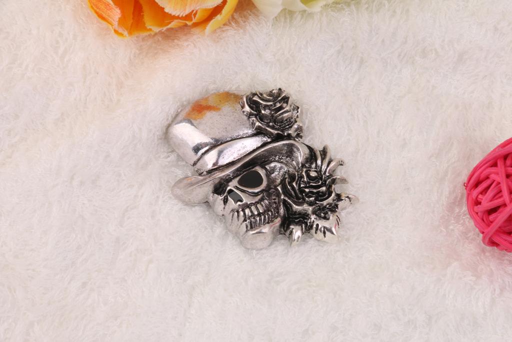 Halloween Party Antique Silver Skull Skeleton & Rose Flower Brooch pin Gift