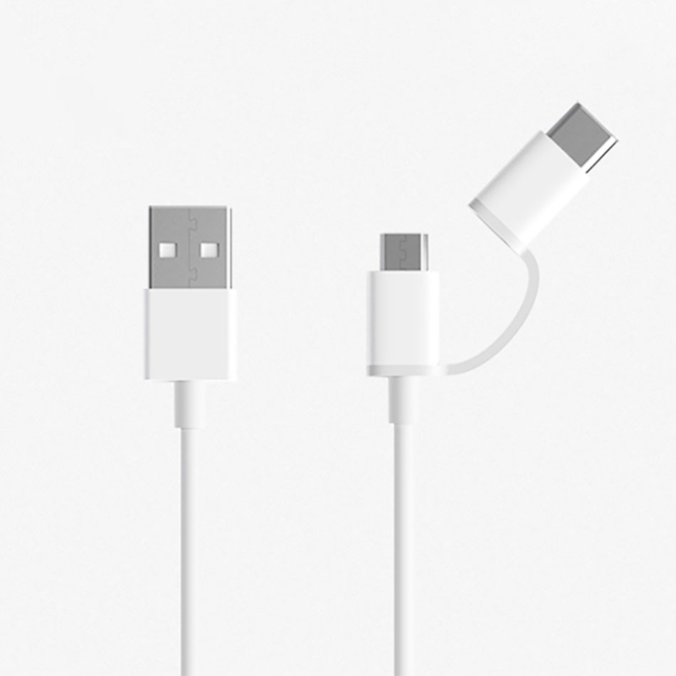 Dây sạc Xiaomi 2 trong 1 Micro Usb và type C 1m SJX02ZM  tích hợp 2 đầu sạc khác nhau - Hàng nhập khẩu