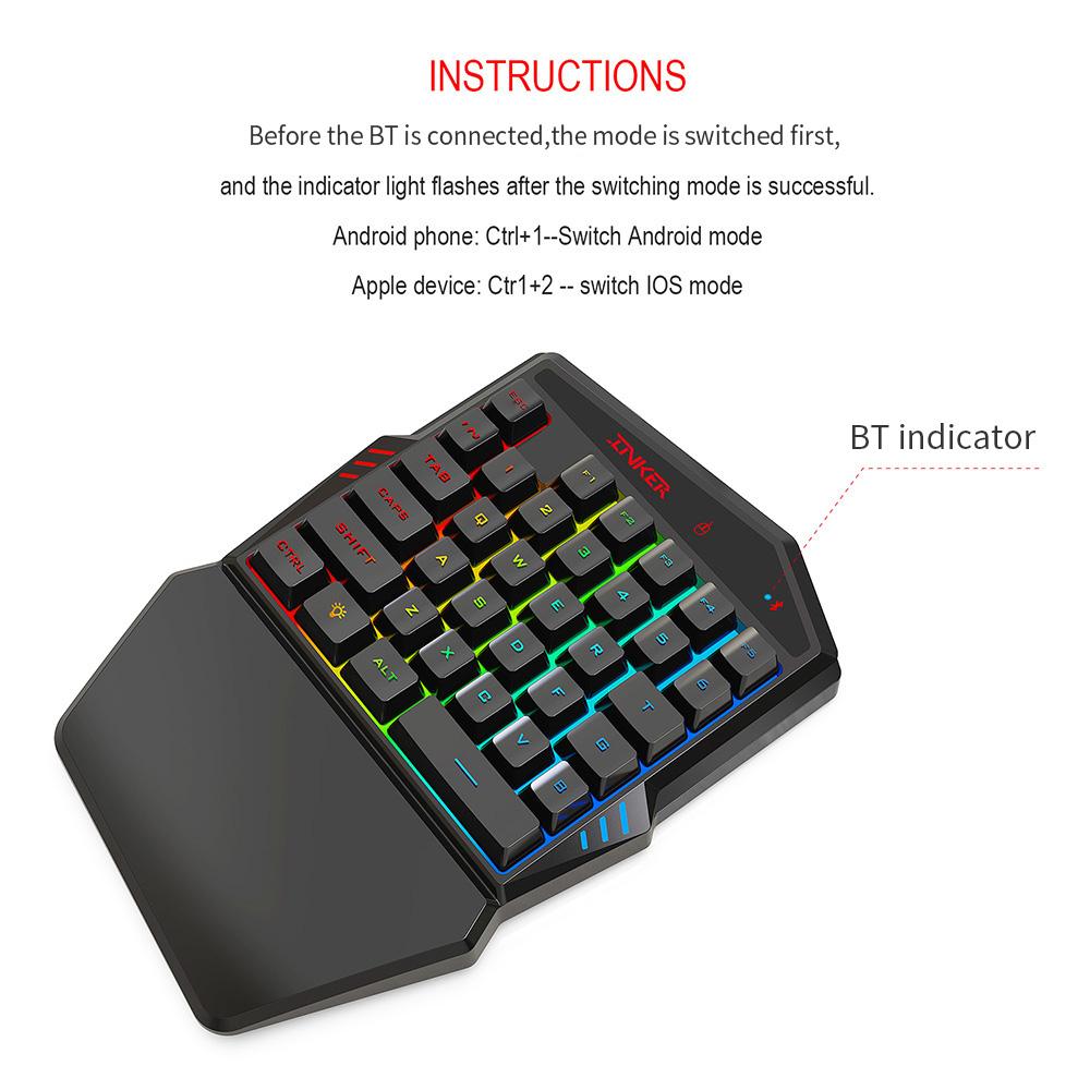 HXSJ K99 Ergonomic Keyboard and Mouse Combo One-handed Game Keyboard Mouse Set 35 Keys BT4.2 Wireless Keyboard + Wired