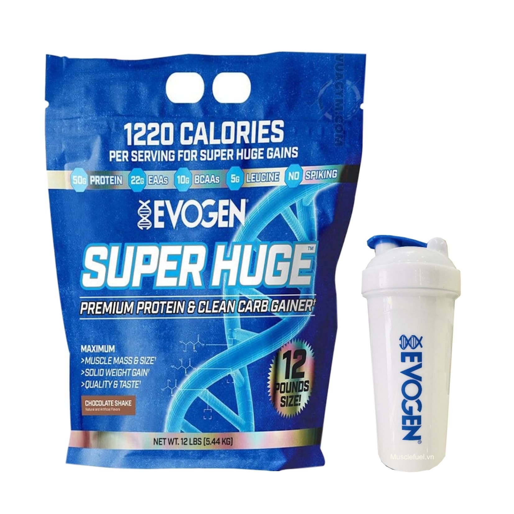 Super Huge Gain – MASS Evogen Hổ trợ tăng cân hiệu quả 17 liều dùng, Enzym tiêu hoá độc quyền + tặng Bình lắc