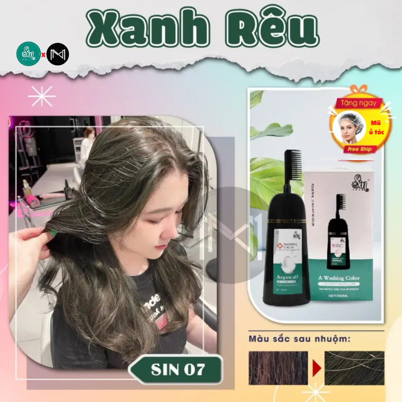 Dầu gội thay đổi màu tóc Sin Hair 500ml màu xanh rêu trẻ trung năng động