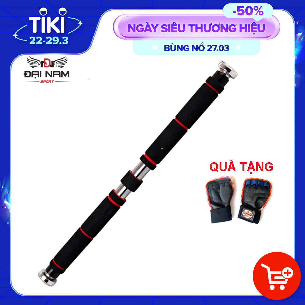 Xà Đơn Treo Tường Gắn Cửa Đỏ Đen Không Cần Bắt Vít Chịu Lực 150kg + Kèm Găng Tay Tập Xà