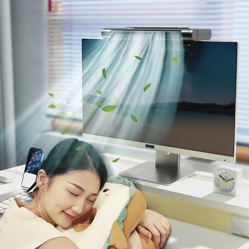 Đèn treo màn hình 3 tông màu điều chỉnh độ sáng kiêm quạt làm mát Portable Air Conditioner 2000mAh