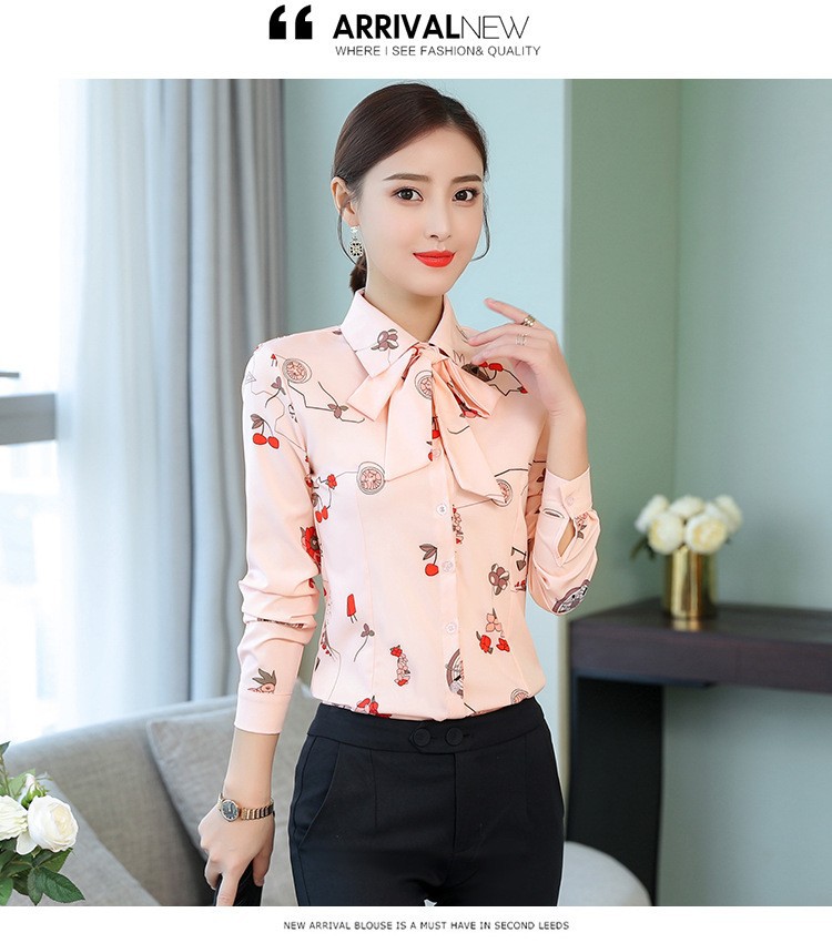 Áo Sơ Mi Nữ Công Sở Thắt Nơ Cổ Nữ Tính Hoạt Tiết Chấm Bi Và Cherry