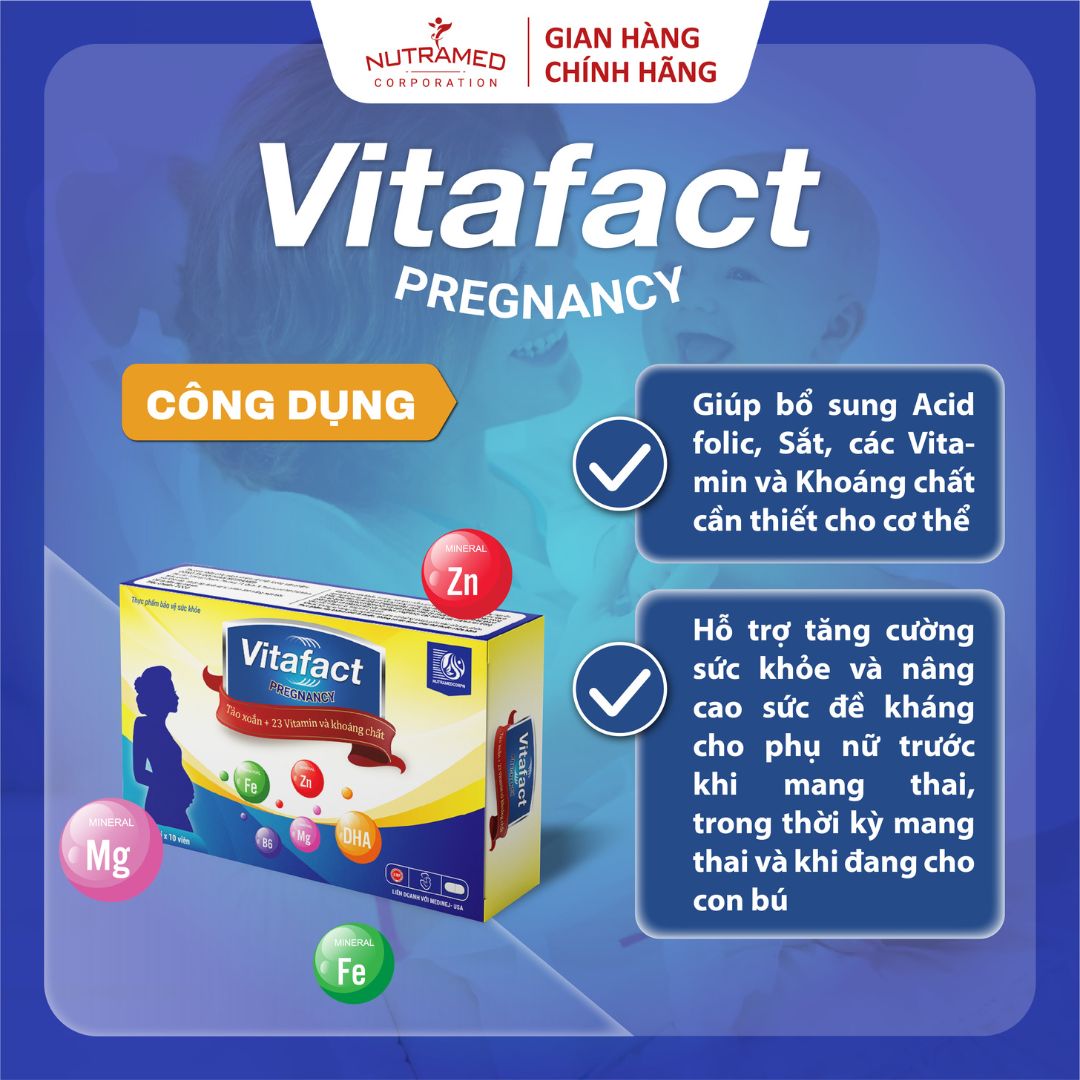 Viên uống Vitafact Pregnancy hỗ trợ bổ sung dưỡng chất và dự phòng dị tật cho thai nhi (30 viên) - Nutramed