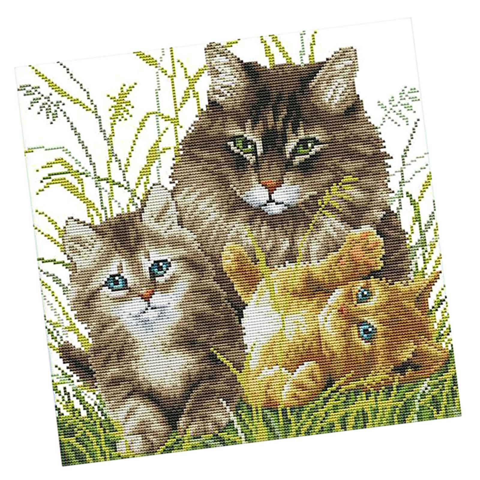 Stamped Cross Stitch Kits Printed Cat Family Pattern 14CT Embroidery Crafts
