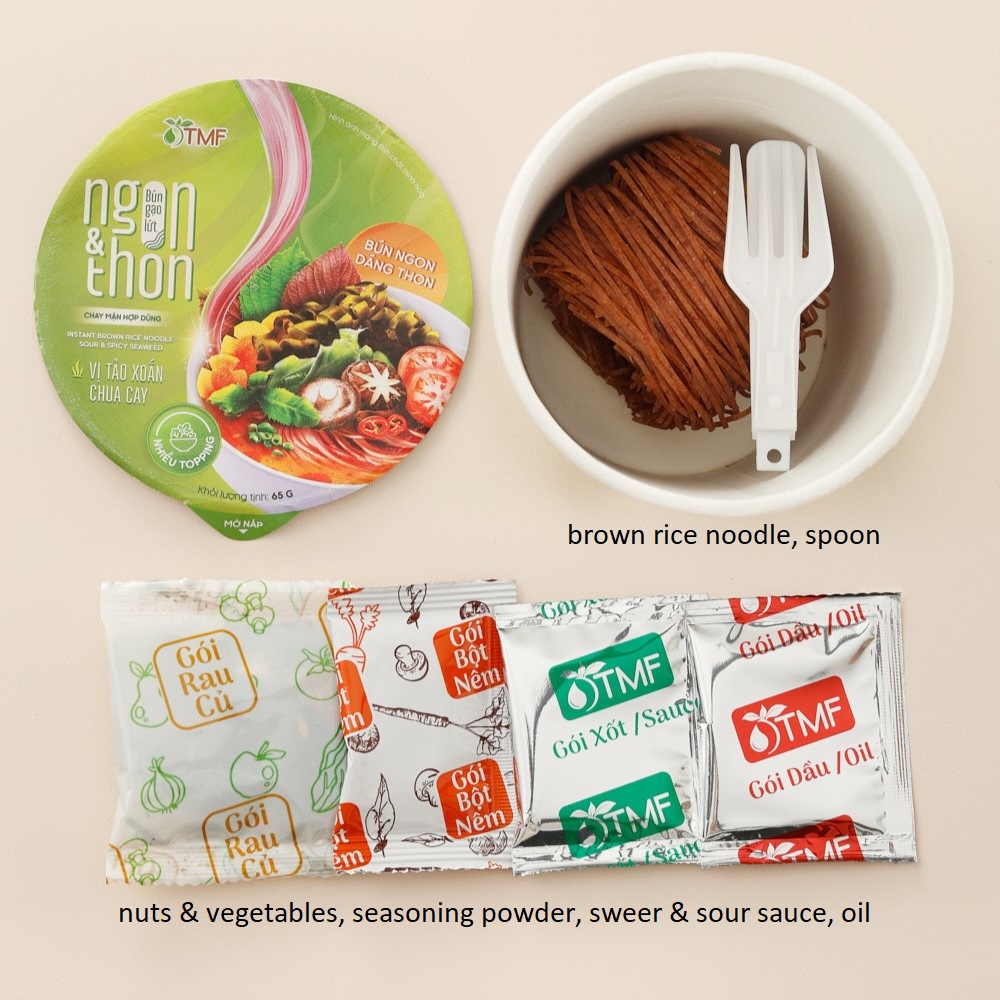 Thùng bún gạo lứt ăn liền NGON & THON - Vị tảo xoắn chua cay