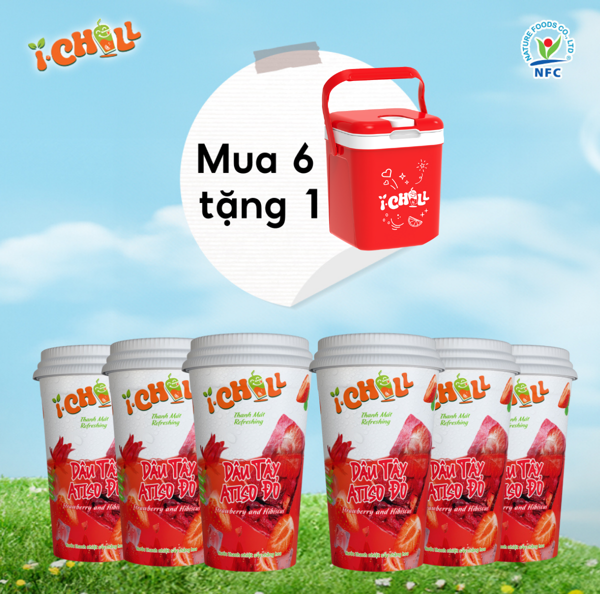 [COMBO 6 LY] iChill Dâu Tây Atiso Đỏ Nước Thanh Nhiệt Sấy Thăng Hoa Từ Trái Cây Tự Nhiên