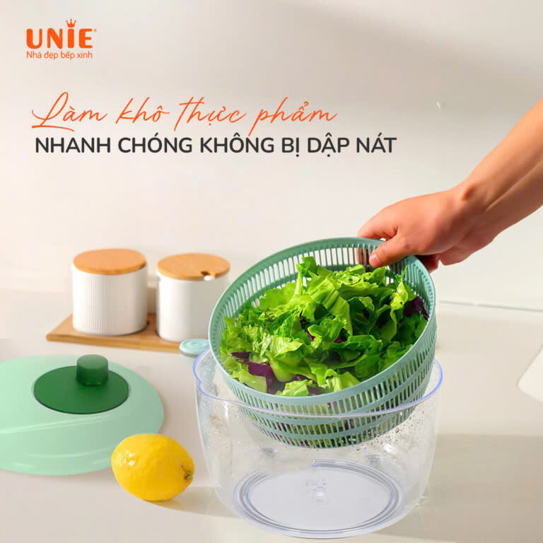 Rổ quay rau ly tâm Unie US5200 - Dung tích 5,2L - Làm khô thực phẩm nhanh chóng không bị dập nát