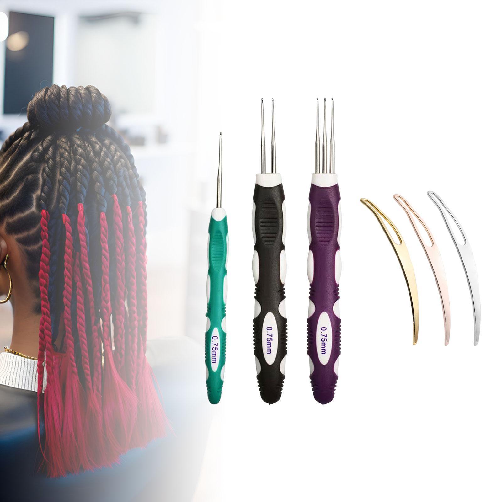 6x Dreadlock Crochet Hook for Hair Hair Making Salon 0.75mm Hair Interlocking Tool Include 1 Hook, 2 Hook and 3 Hooks