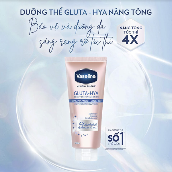 Combo 2 Vaseline Gluta-Hya Dưỡng Thể Nâng Tông Tức Thì Gấp 4x 300ML/tuýp