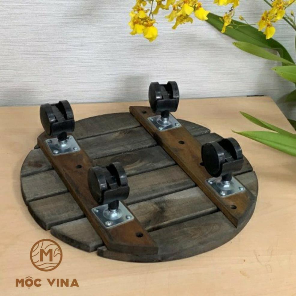 (Bộ 2) Đế Lót Tròn Nâng Chậu Cây Chậu Hoa Di Động Có Bánh Xe Màu Đen Đường Kính 30 cm Mộc Vina