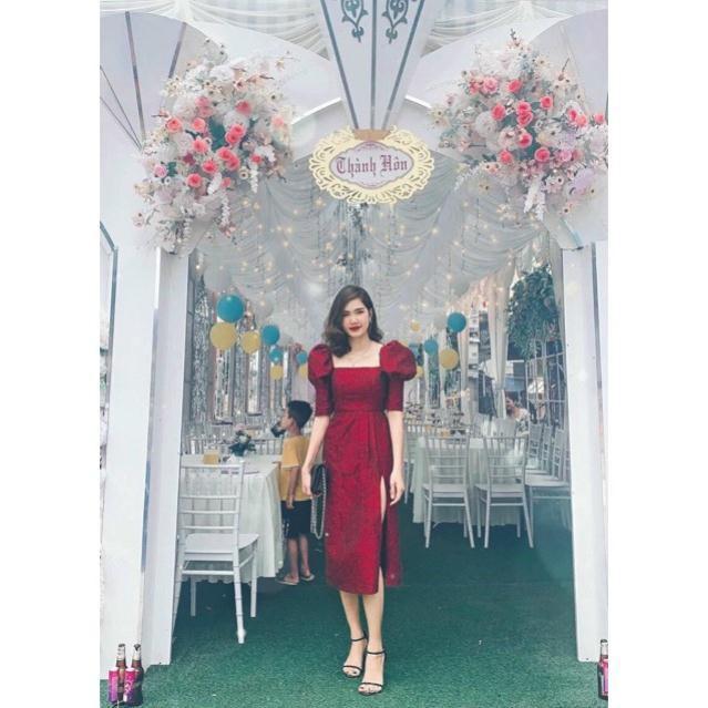 Đầm body gấm hoa xẻ đùi SANG TRỌNG - Size M/L đến 57kg MMR