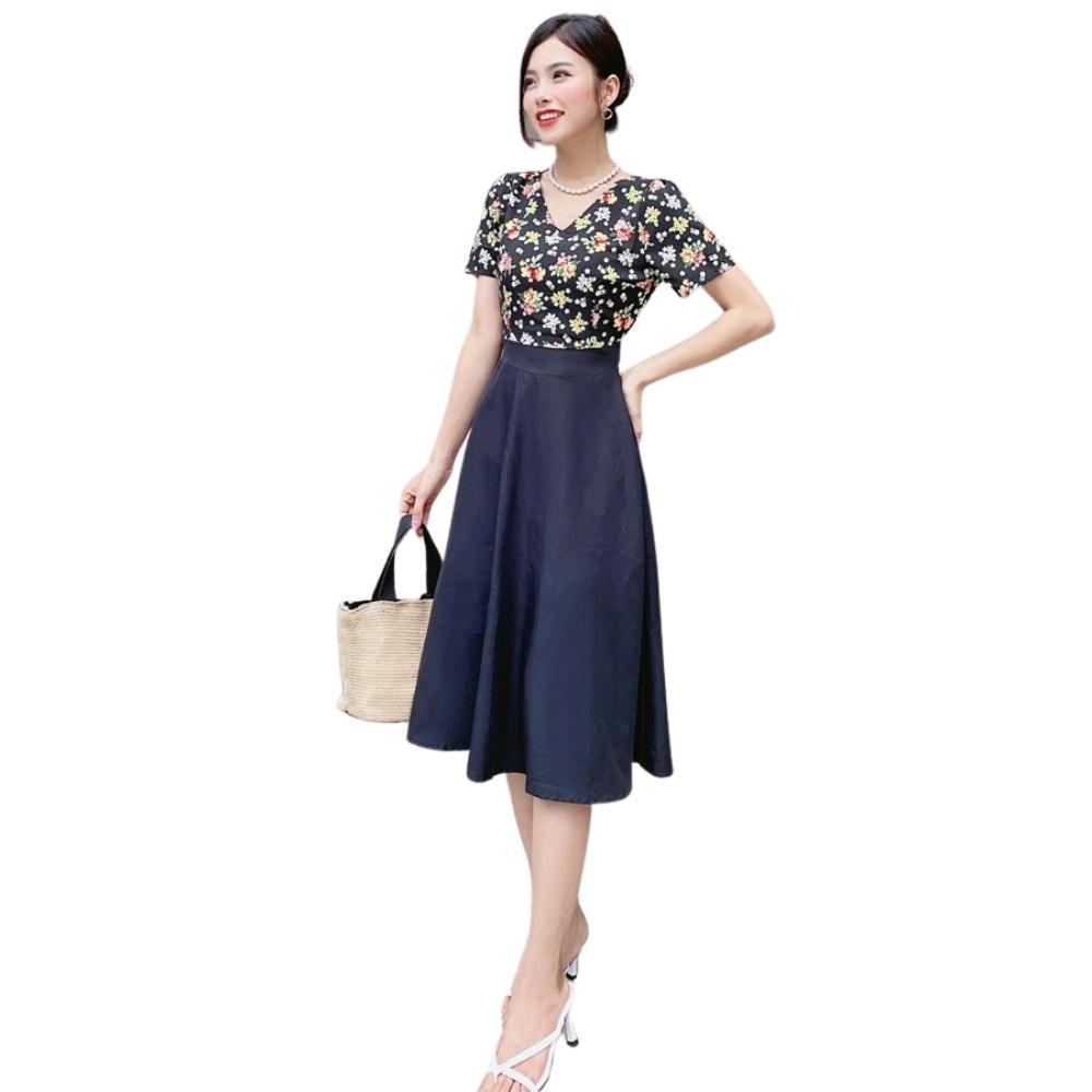Đầm Váy Nữ Xòe Cổ V Tay Ngắn - QA00169