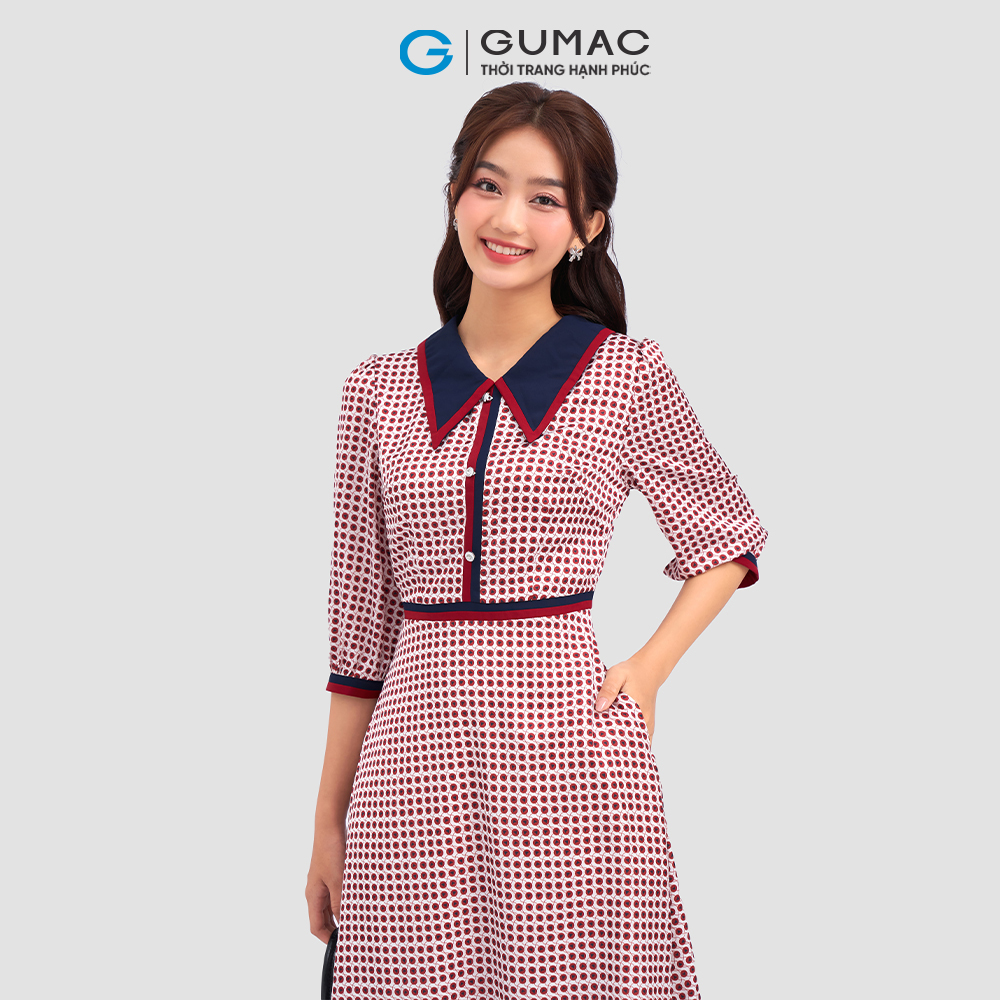 Đầm A xòe phối viền DC12087 thời trang GUMAC