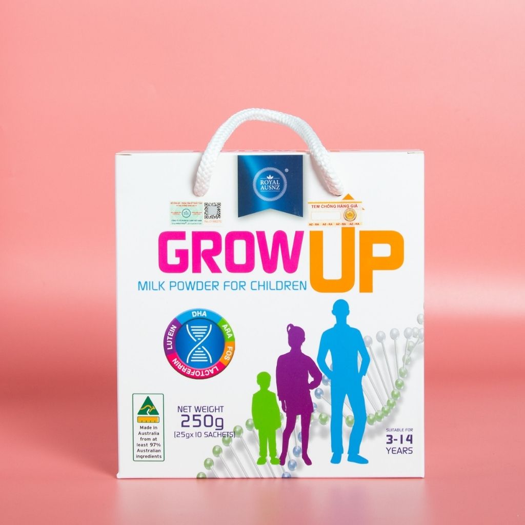 Sữa Bột Hoàng Gia Úc Royal Ausnz GROW UP MILK POWDER Hỗ Trợ Phát Triển Chiều Cao Cho Trẻ Từ 3-14 Tuổi (Hộp 10 Gói)