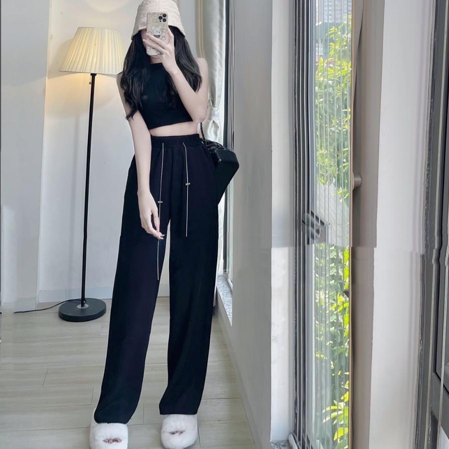 QUẦN NHUNG SUÔNG ỐNG RỘNG LƯNG THUN