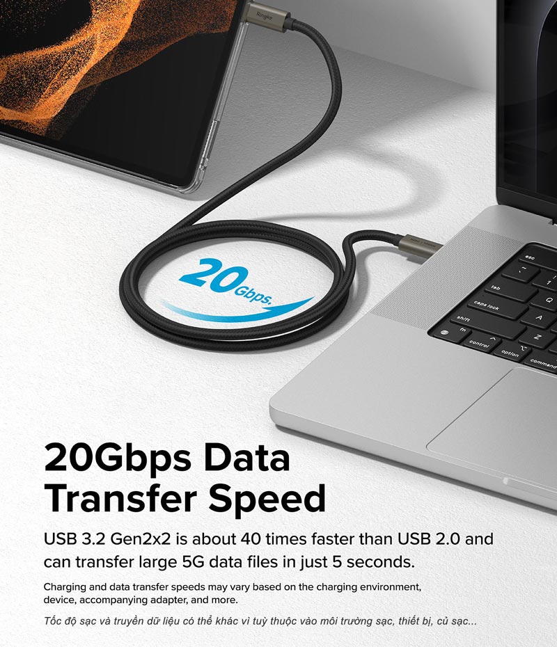 Cáp sạc nhanh 240W cho điện thoại/laptop/tablet RINGKE USB-3.2 Gen 2X2 USB-C Cable - Hàng Chính Hãng