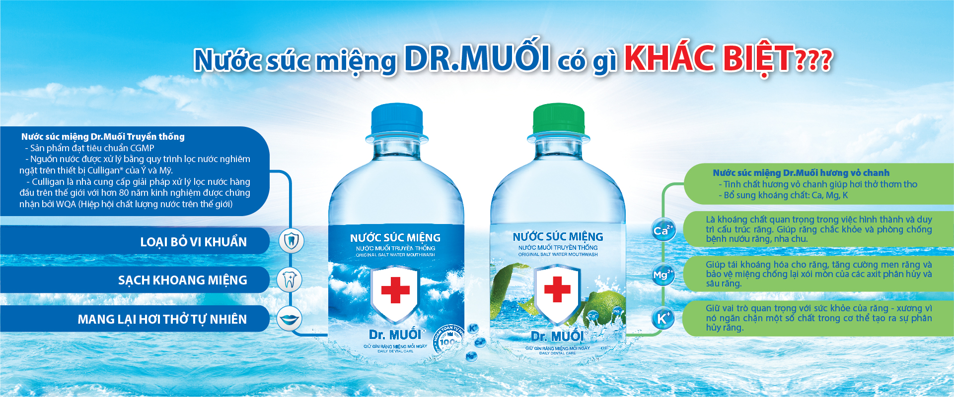 Thùng Nước Súc Miệng Dr. Muối Vị Chanh được làm từ 100% muối biển tự nhiên ( 9 CHAI 1 LÍT / Thùng)