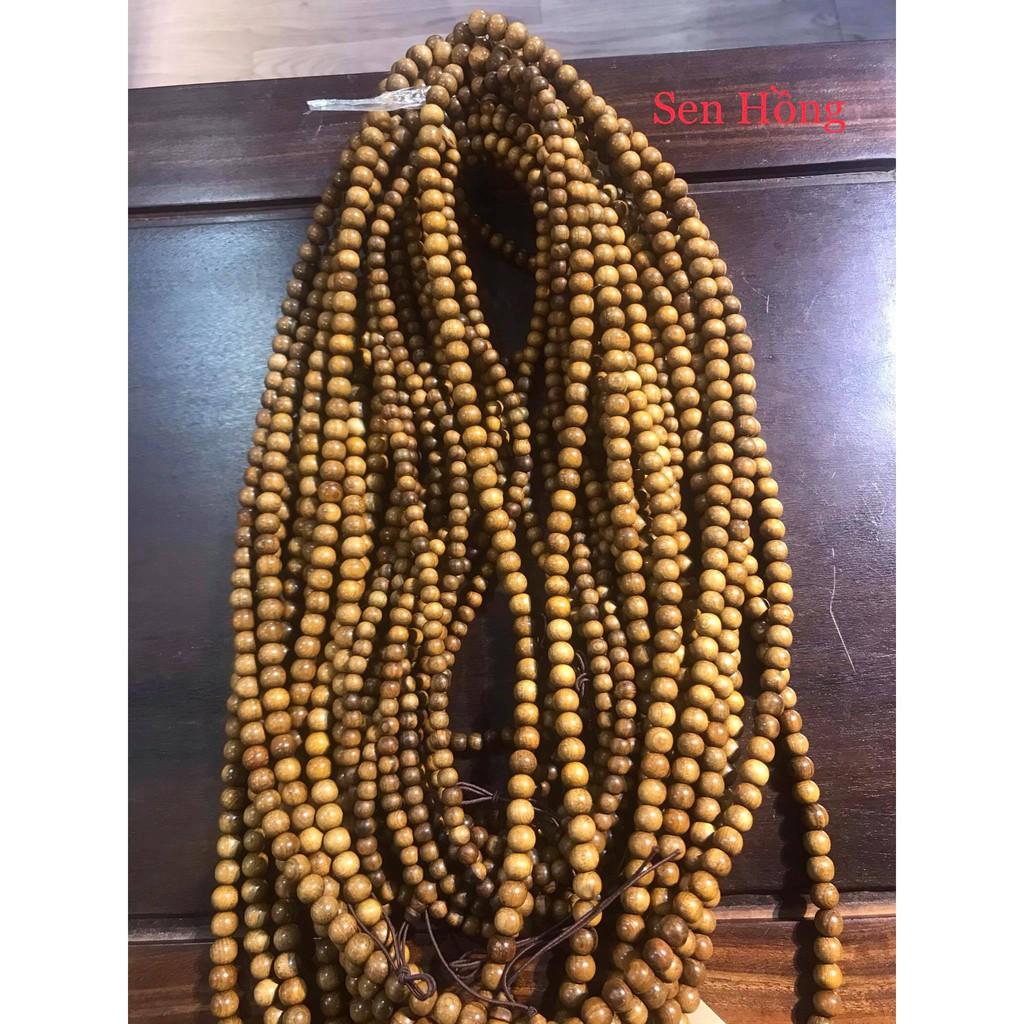 Vòng tay chuỗi hạt 108 tròn 5ly, 8 ly bằng gỗ vàng đen thơm BÁCH - XANH màu tự nhiên