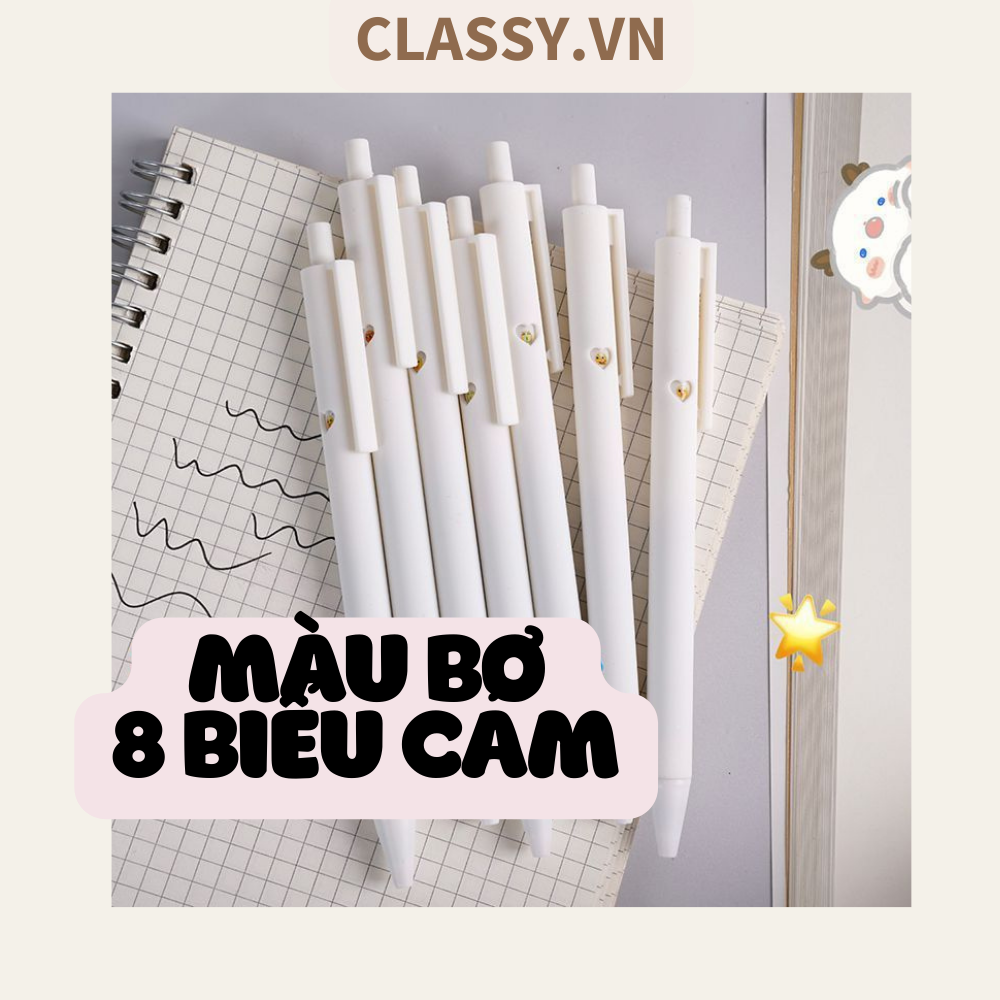 Combo 5 bút bi với 8 biểu cảm, màu trắng ngòi 0.5 cm PK489