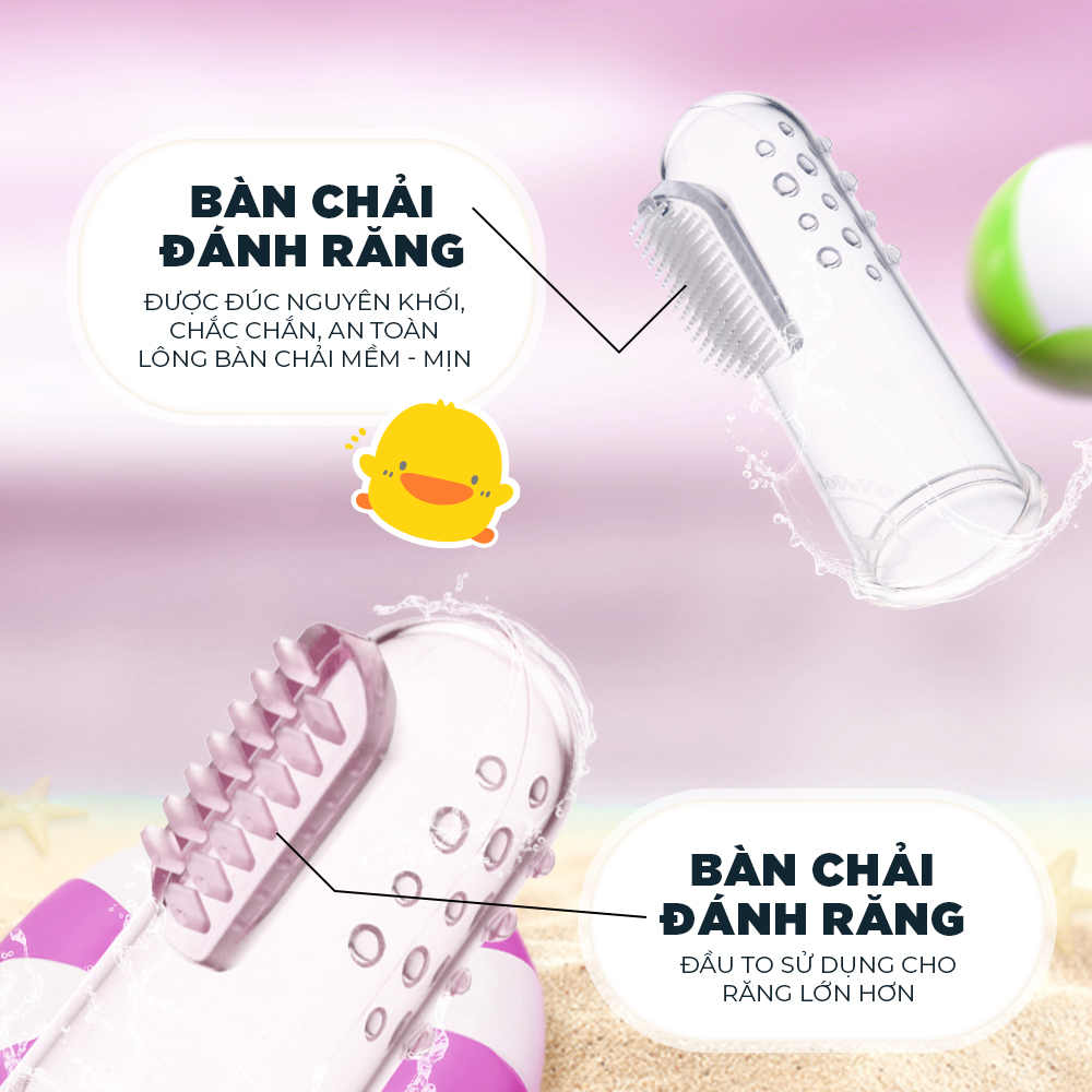 Bộ 2 bàn chải rơ lưỡi silicone cho bé sơ sinh Piyo Piyo màu trắng và hồng