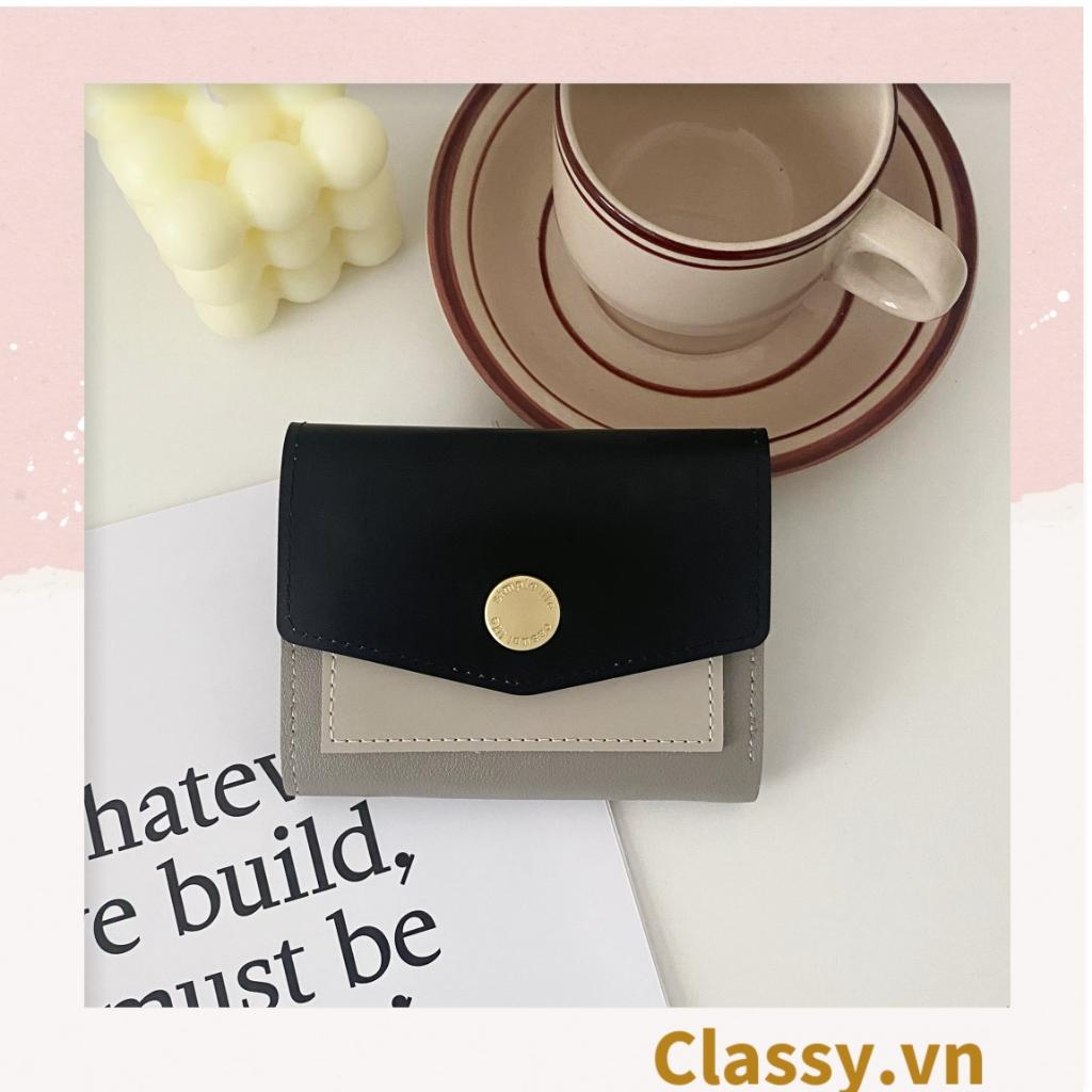 Ví nữ Classy mini cầm tay cao cấp, màu trơn, có nút bấm T1161