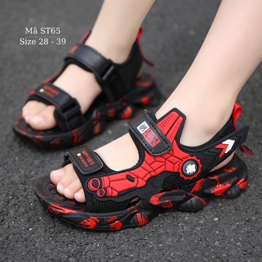 Giày sandal bé trai siêu nhân spiderman đỏ đen thể thao mang êm chống trơn dép có quai hậu dán dễ tháo sỏ phù hợp cho trẻ em đi học đi biển LIMIBABY ST65