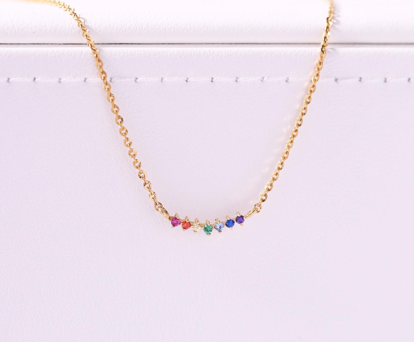 Dây chuyền bạc mạ vàng 18k cầu vồng minimalist rainbow Gix Jewel DC29