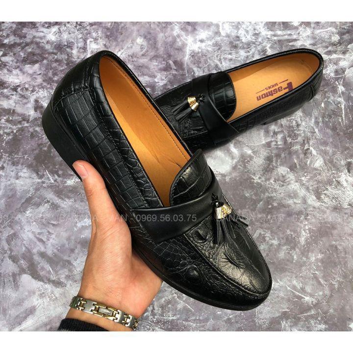 Giày Lười Nam - Vân Cá Sấu Buộc Chuông