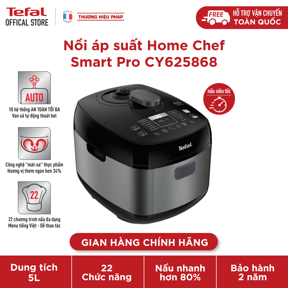 Nồi áp suất điện đa năng 5LTefal Smart Pro CY625868 - Hàng chính hãng