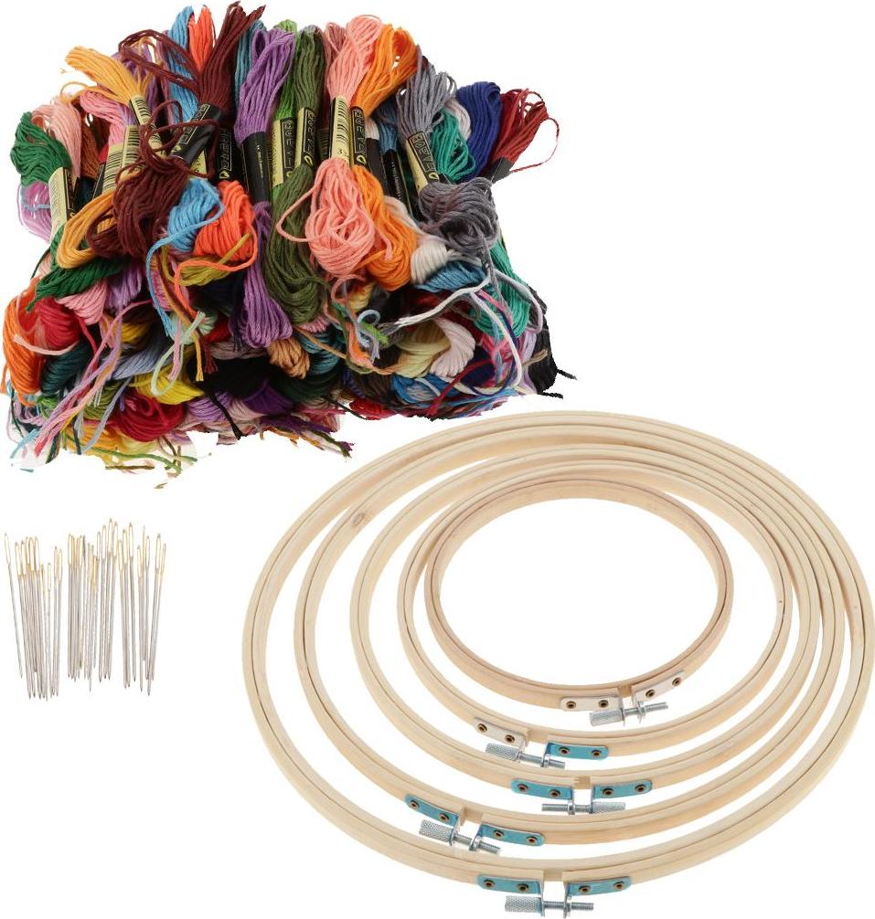 Đầy Đủ các Thêu Bộ Khởi Đầu Chữ Thập Bộ Dụng Cụ Bao Gồm 100 Sợi Tre Thêu Vòng Kim